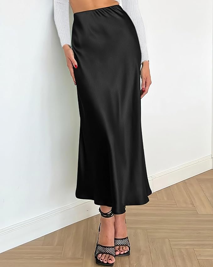 BTFBM 2026 Summer Womens Skirts Silk Elegant High Waist Flowy Long Satin A-Line Midi Skirt Cocktail Wedding Party - Image 6