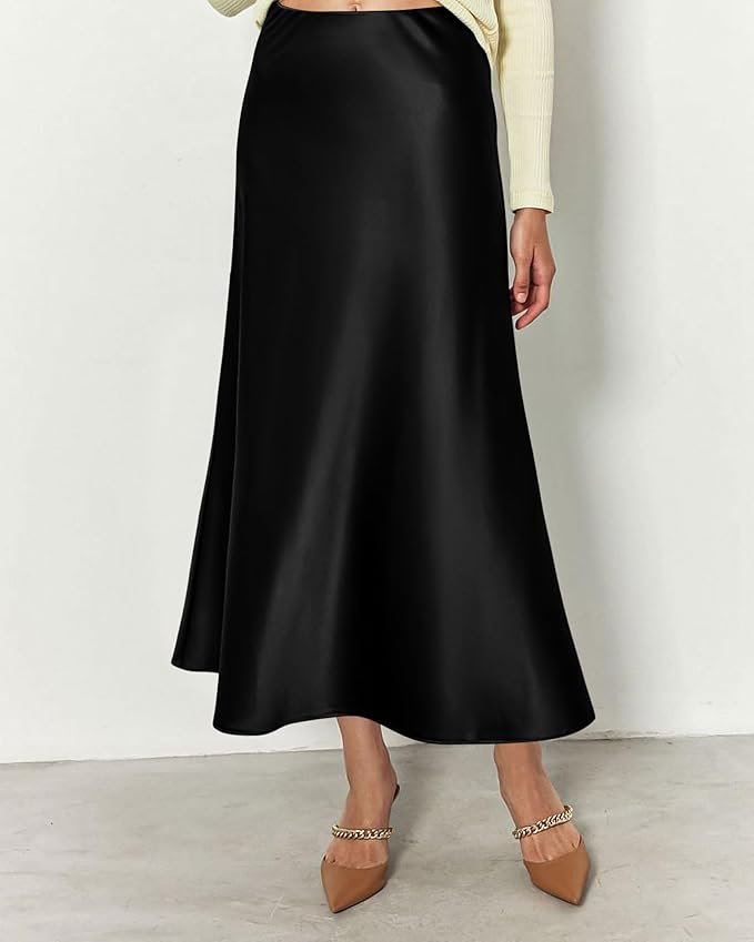 BTFBM 2026 Summer Womens Skirts Silk Elegant High Waist Flowy Long Satin A-Line Midi Skirt Cocktail Wedding Party - Image 5
