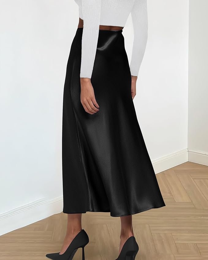 BTFBM 2026 Summer Womens Skirts Silk Elegant High Waist Flowy Long Satin A-Line Midi Skirt Cocktail Wedding Party - Image 3