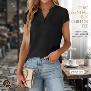 Blooming Jelly Women's Dressy Casual Tops Business Work Blouses Button Down Shirts Cap Sleeve V Neck Tshirt