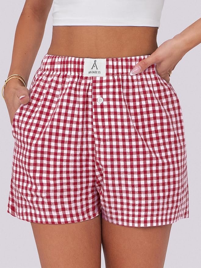 ANRABESS Boxer Shorts for Women Gingham Pajama 2026 Summer Casual Lounge Sleep Plaid Shorts Y2K Beach Bottoms - Image 3
