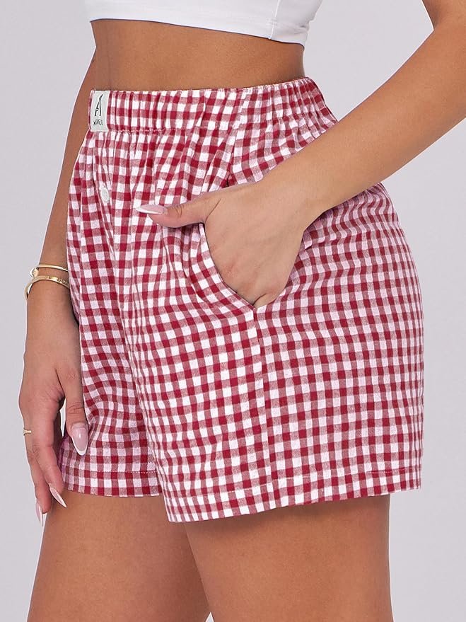 ANRABESS Boxer Shorts for Women Gingham Pajama 2026 Summer Casual Lounge Sleep Plaid Shorts Y2K Beach Bottoms - Image 2