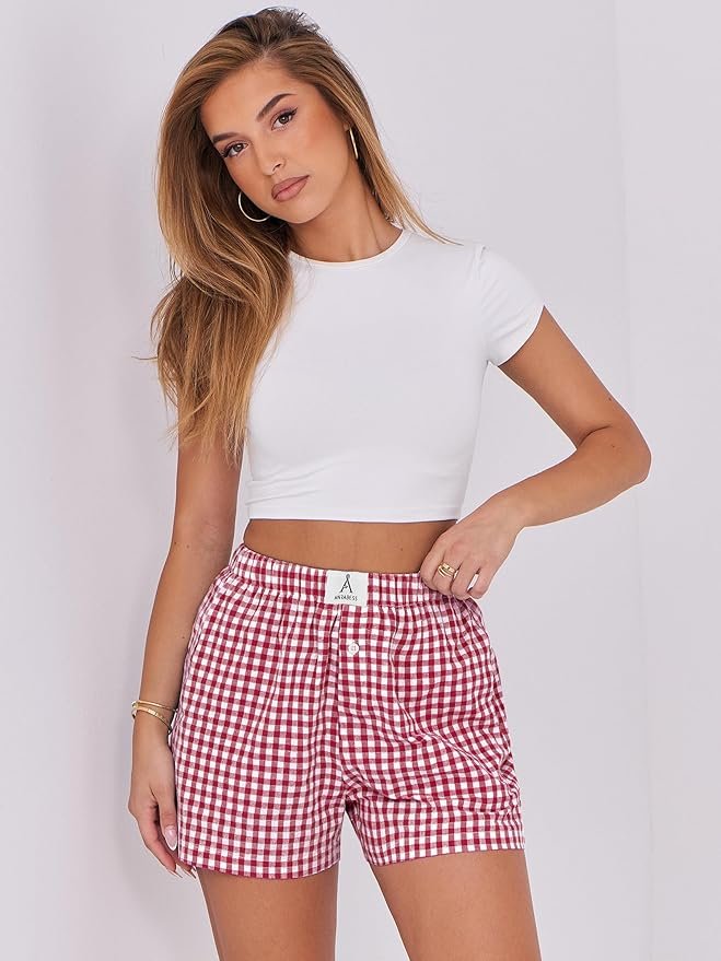 ANRABESS Boxer Shorts for Women Gingham Pajama 2026 Summer Casual Lounge Sleep Plaid Shorts Y2K Beach Bottoms - Image 6