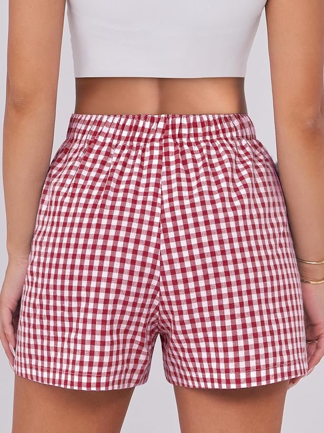 ANRABESS Boxer Shorts for Women Gingham Pajama 2026 Summer Casual Lounge Sleep Plaid Shorts Y2K Beach Bottoms - Image 4