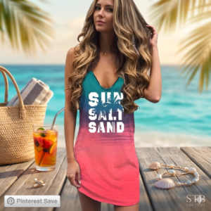Live Simple Coconut Tree Sleeveless Dress Sunshine Sand Beach Women's Summer Casual V Neck Mini Dress