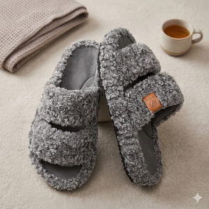 EverFoams Womens Fuzzy Open-toe Slippers Soft Comfy Memory Foam Indoor House Shoes