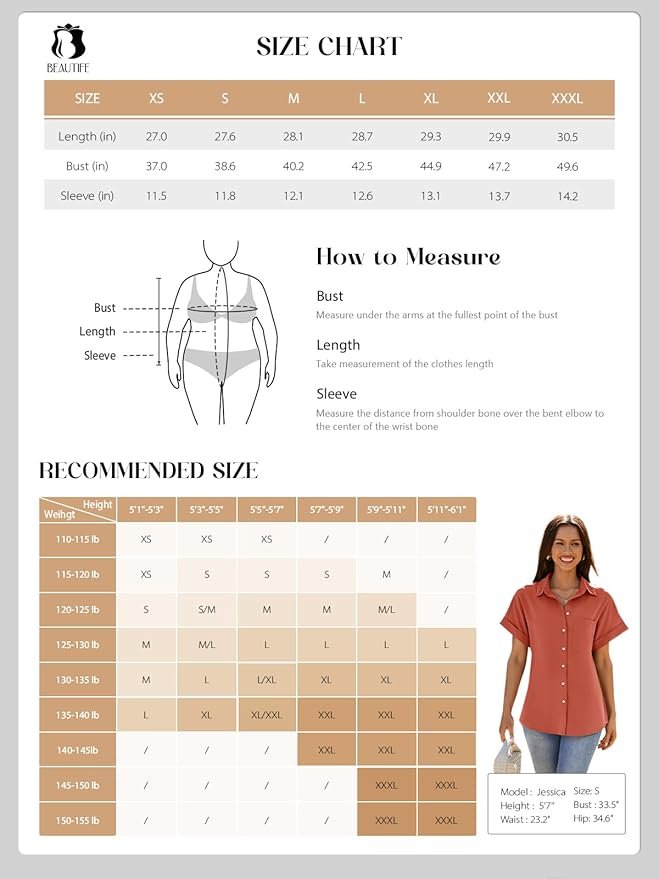 Beautife Button Down Shirts for Womens Short Sleeve Blouses V Neck Collared Casual Summer Tops with Pockets - Image 6