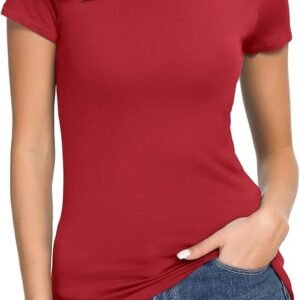 Women's Crewneck Slim Fitted Short Sleeve T-Shirt Stretchy Bodycon Basic Tee Tops
