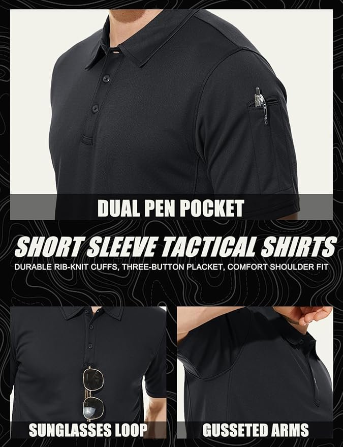 MAGCOMSEN Men's Polo Shirt Quick Dry Performance Short Sleeve Tactical Shirts Pique Jersey Golf Shirt - Image 2