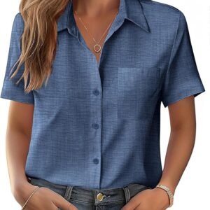 Zeagoo Womens Button Down Shirt Bust Pocket Short Sleeve Blouses Business Casual Work Tops Summer Outfits
