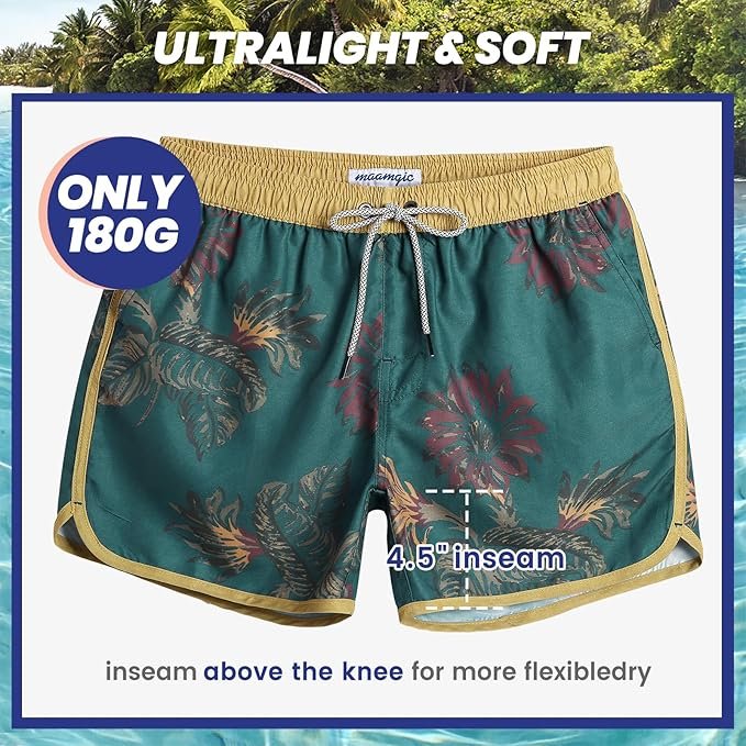 maamgic Mens Boys Short 80s 90s Vintage Swim Trunks with Mesh Lining Quick Dry Swim Suits Board Shorts - Image 3