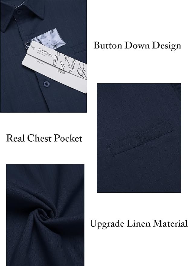 COOFANDY Men's Casual Linen Shirts Short Sleeve Button Down Shirt Summer Beach Tops - Image 4