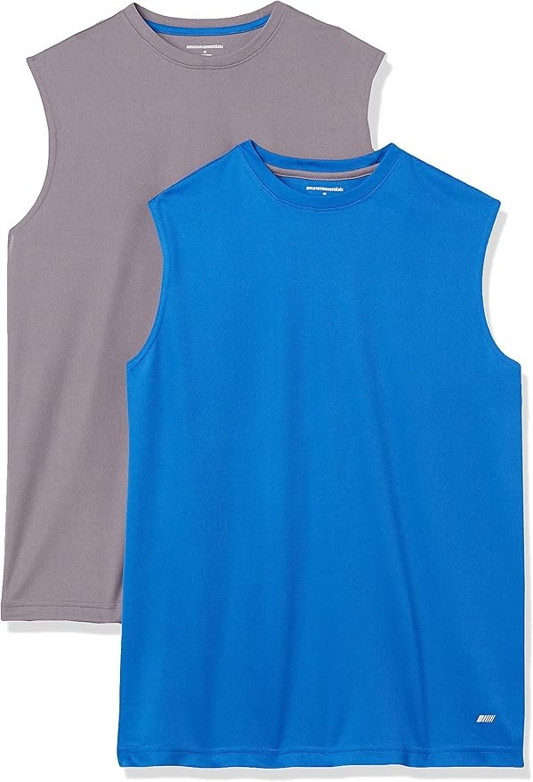Amazon Essentials Men's Gym Tank Tops, Moisture-Wicking Dry Fit Breathable Muscle Shirts, Pack of 2